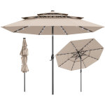 Costway - parasol de patio solaire de 313 cm avec 32 lumi�res led, toit a�r� � 3 niveaux, r�glage d'inclinaiso ...