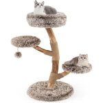 Petit arbre � chat, arbre a chat bois de poirier massif, 4 plateformes, 2 poteaux � griffer en jute, ...