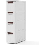 Costway petite commode troite, meuble rangement 4 tiroirs en plastique, commode salle de bain  roulette, ...