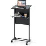 Costway podium debout mobile, pupitre 108 - 122 cm pour ordinateur portable, petit bureau debout roulant, ...