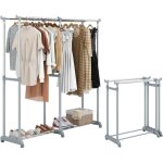 Costway portant a vetement double sur roulette, penderie vetement solide extensible, hauteur r�glable ...