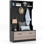 Costway - porte manteaux 4 en 1, meuble d'entre avec banc  chaussures  porte, 5 crochets, 4 compartiments, ...