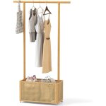 Costway porte - v�tements en bambou, porte - manteau sur roulette, panier linge 60 l en rotin pe, triangle, ...