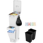 Costway poubelle cuisine 32 l en plastique, poubelle tri selectif 2 bac avec tiroir, 2 seaux amovible, ...