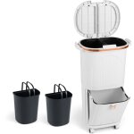 Costway poubelle cuisine double compartiments en plastique 38l, poubelle tri selectif a roulettes, 2 ...