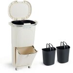Costway poubelle cuisine double compartiments en plastique 38l, poubelle tri selectif a roulettes, seaux ...