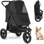 Costway poussette pour chien chat pliable, auvent r�glable, panier de rangement et poches, chariot pour ...