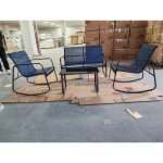 Costway - salon de jardin 4 pi�ces avec chaises � bascule table en verre et causeuse, cadre m�tallique ...