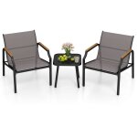 Costway - salon de jardin, ensemble de 2 chaises et table avec cadre m�tallique, si�ge en tissu respirant ...