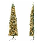 Costway sapin de nol 210cm, arbre de nol lumineux led blanc chaud, arbre artificiel troit, base en ...