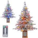 Costway sapin de nol artificiels pr - clairs 120 cm, arbres en pot avec 100 lumires dimmables multicolore ...