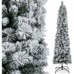 Sapin de nol artificiel pr - clair 180 cm, en forme de crayon, floqu de neige, 150 lumires blanches ...