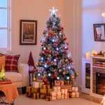 Sapin de nol floqu 180 cm, sapin de nol artificiel, 220 pointes de branches, aiguilles de pin, 24 ...