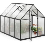 Costway serre de jardin ext�rieure, abri polycarbonate avec couverture pc cadre en m�tal lucarne r�glable ...