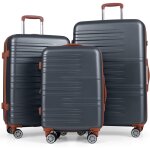 Costway set de 3 valises rigides avec serrure tsa, poign�es t�lescopiques en aluminium & roues pivotantes, ...