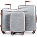Costway set de 3 valises rigides avec serrure tsa, poign�es t�lescopiques en aluminium & roues pivotantes, ...