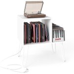 Costway support tourne - disque avec prise, meuble tourne - disque vinyle pour 145 albums, station de ...
