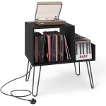 Costway support tourne - disque avec prise, meuble tourne - disque vinyle pour 145 albums, station de ...