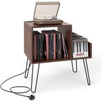 Costway support tourne - disque avec prise, meuble tourne - disque vinyle pour 145 albums, station de ...