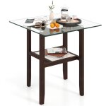 Costway - table d'appoint carr�e en verre de 61 cm, table basse � 2 niveaux avec etag�re de rangement ...
