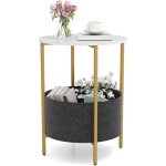 Costway - table d'appoint ronde, bout de canape avec panier amovible en tissu, cadre en mtal, mini table ...