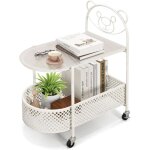 Costway - table d'appoint en verre 2 niveaux, bout de canap  roulette avce panier, cadre en mtal, ...