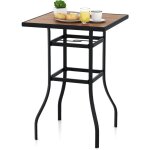 Table de bar carre de patio 70 cm, table de jardin avec cadre en mtal robuste trou de parasol de 39 ...