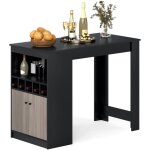 Costway - table de bar avec compartiments ouverts, armoire de rangement et etag�re r�glable, table � ...