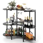 Costway - table de bar  liqueur  3 niveaux avec supports  verres  pied et etagres de rangement, ...