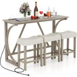 Costway - table bar avec tabouret pour 3 personnes, table de cuisine bois avec prise, repose - pied, ...