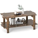 Costway - table basse � 2 niveaux rectangulaire d'accent, en bois � lattes avec �tag�re de rangement, ...