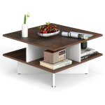 Costway - table basse carrée à 2 niveaux de 60 cm avec 4 compartiments de rangement, style moderne avec ... Costway - table basse carrée à 2 niveaux de 60 cm avec 4 compartiments de rangement, style moderne avec ...
