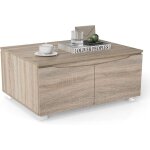 Costway table basse avec rangement, table de salon rectangulaire 4 portes, ouverture double, patins antid�rapa ...