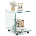 Costway table basse en verre, table basse transparente, bords arrondis lisses, table d?appoint carr�e ...
