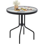 Costway - table bistro ronde de patio 70 cm, avec structure mtallique robuste et plateau en verre tremp ...