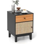 Table de chevet bois, table de nuit rotin avec tiroir, petite armoire � porte cannage, chevet de lit ...