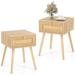 Table de chevet en rotin, table de nuit bois avec tiroir et 4 pieds en pin, chevet de lit pour chambre, ... Table de chevet en rotin, table de nuit bois avec tiroir et 4 pieds en pin, chevet de lit pour chambre, ...