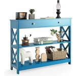 Table console  3 niveaux, console entre 1 tiroir et 2 tagres, cadre en x, console meuble bois pour ...