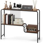 Table console, console entree 2 tagres, bibliothque en mtal, design en forme s, pieds rglables, ...