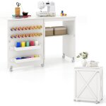 Costway table de couture pliante, meuble machine � coudre design compact avec etag�re et 18 rang�es de ...