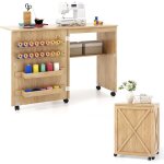 Costway table de couture pliante, meuble machine � coudre design compact avec etag�re et 18 rang�es de ...