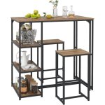 Costway table cuisine avec tabourets, table de cuisine 2 personnes, 3 �tag�res, style industriel, pour ...