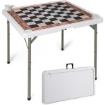Table d'checs pliable 90x90cm avec tapis & 4 porte - gobelets, table carre de jeu en plastique portable ...