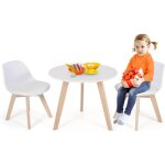 Costway - table enfants avec 2 chaises en bois de htre, table rond  60cm et chaises avec dossier ergonomique ...