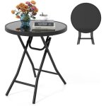 Costway table de jardin bistro ronde pliante de 46 cm, table basse extrieur avec plateau en verre tremp, ...