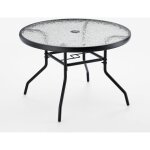 Costway table de jardin ronde 70 cm en verre tremp�, table d'appoint d?ext�rieur avec trou pour parasol ...