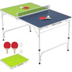 Costway table de ping - pong pliable 120 x 76 cm, set mini tennis table peu encombrante avec filet 2 ...