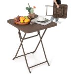Costway - table pliante carr�e de 60 cm, plateau en rotin textur� en pehd, plateau en m�tal, poign�e ...