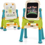 Costway - tableau enfant double face avec 2 hauteur rglable, chevalet enfant sur pieds avec plateau ...
