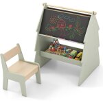 Costway - tableau enfant double face avec chaise & forme d'arbre, chevalet enfant en bois avec plateau ...